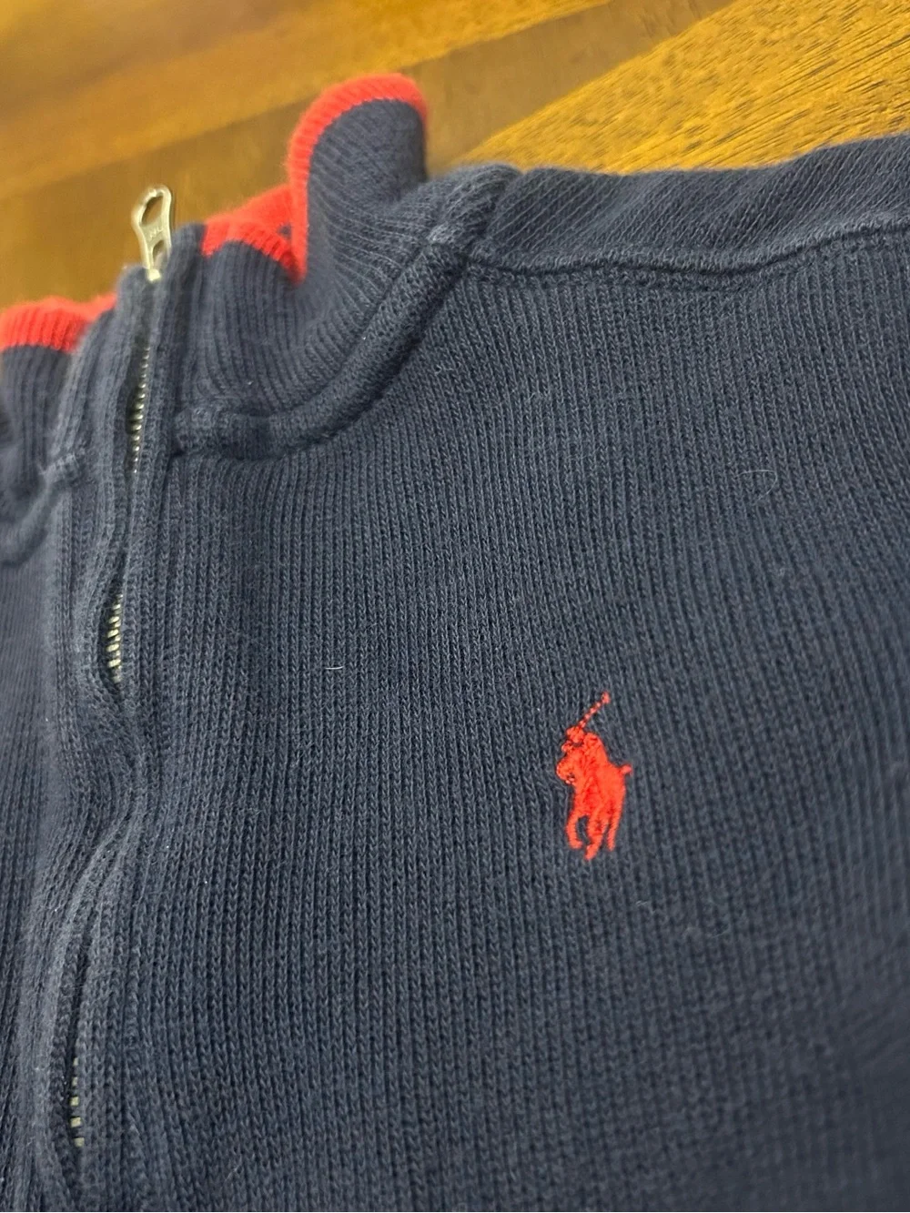 Ralph Lauren Navy Half-Zip Pullover with Red Pony Accent